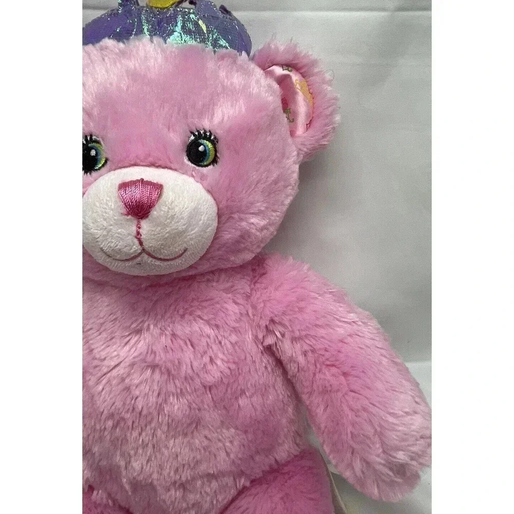 Build a Bear Disney Princess Sparkle Pink Bear w/Crown Plush Toy Stuffed Animal